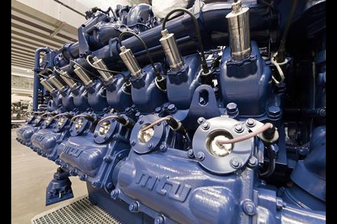 The main propulsion system of the Sembcorp hybrid tug comprises twin 16-cyclinder mtu Series 4000 gas units.